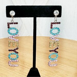 Love You Dangling Rhinestone Novelty Statement Fashion Earrings